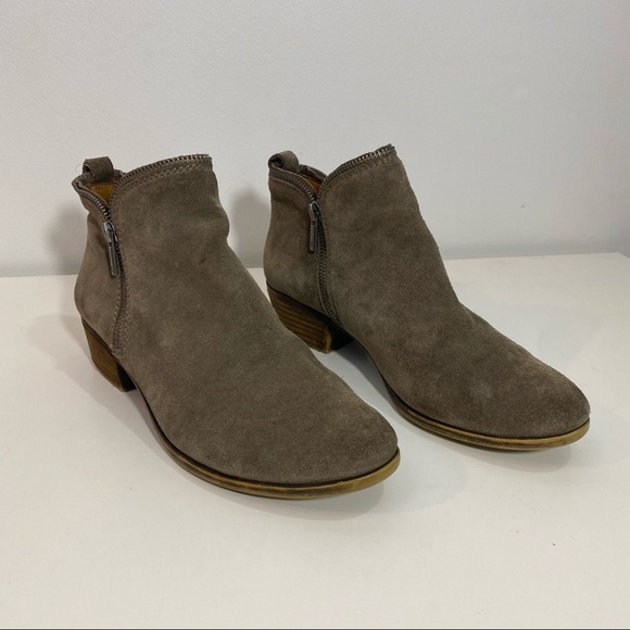 Lucky Brand Bartolino Leather Suede Stacked Heel Ankle Bootie - Picture 2 of 12